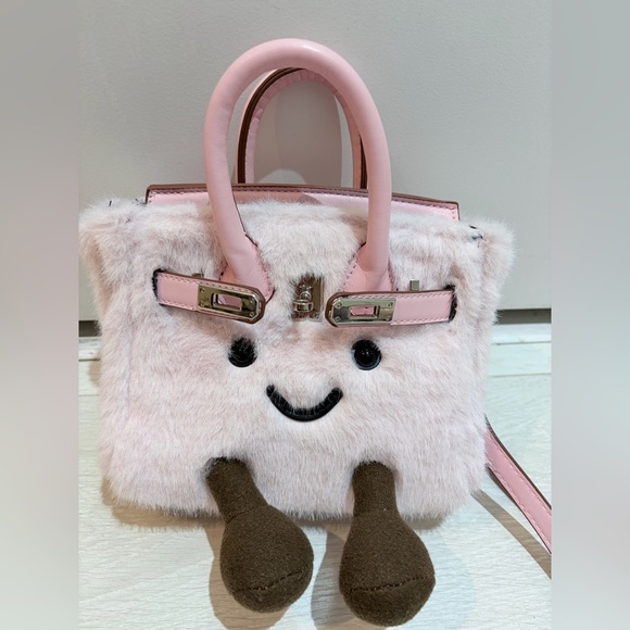 Jellycat Birkin Pink Plush Furry Mini Bag - Picture 3 of 7